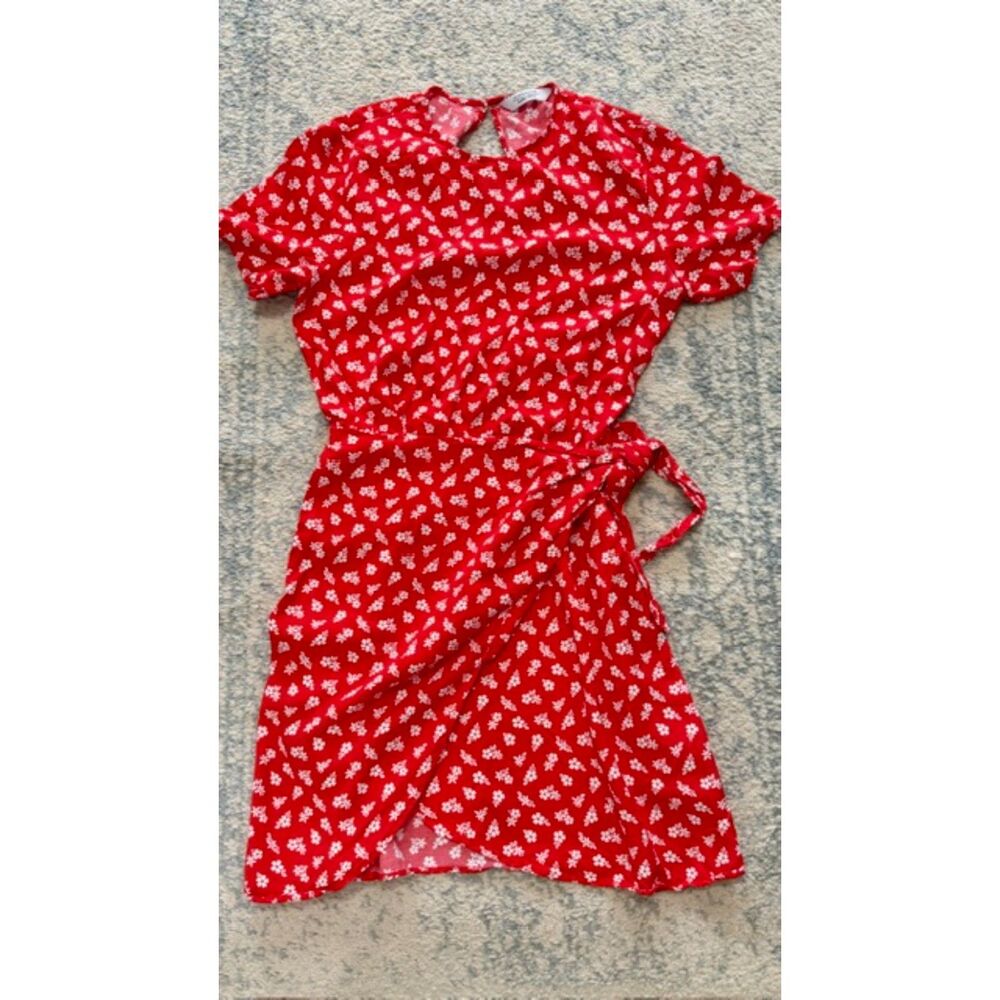 And Other Stories Red Floral Mini Wrap Dress Size 6